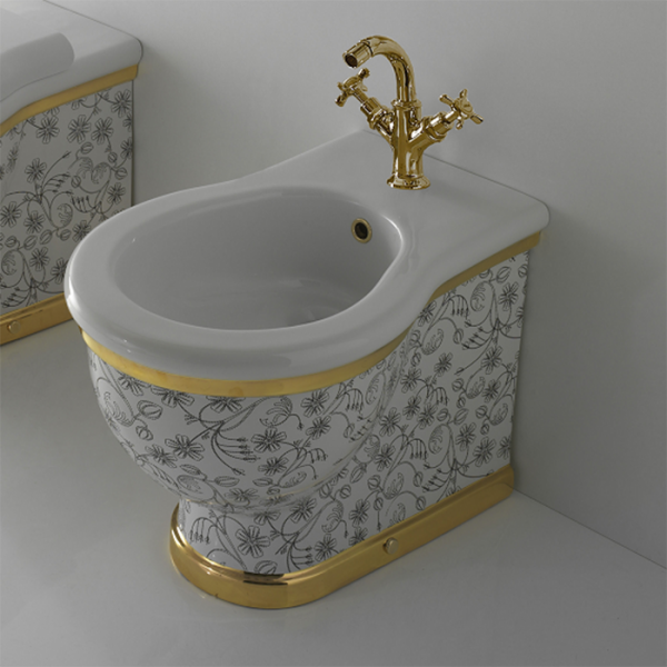 Globo Paestum Биде напольное пристенное 57х38см с 1 отв. под смеситель, с комплектом креплений, цвет: Flower A09