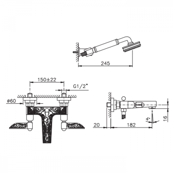 Nicolazzi Liberty Смеситель для ванны, настенный, цвет: хром