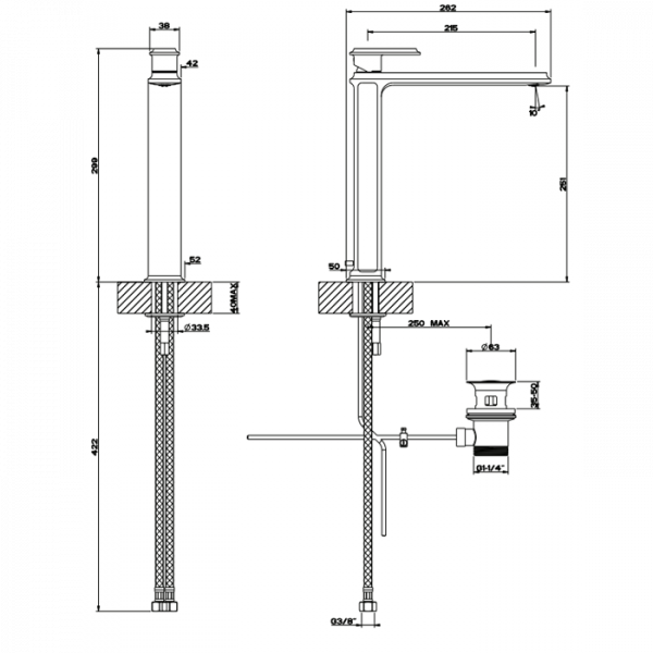 Gessi Eleganza Смеситель для раковины на 1 отверстие, высокий, с донным клапаном, цвет: хром