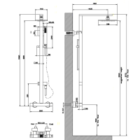 Gessi Rettangolo Термостатический смеситель с верхним душем, авт.переключателем ванна/душ, регулируемой лейкой и шлангом 1,5м, высота 1060мм, цвет: хром