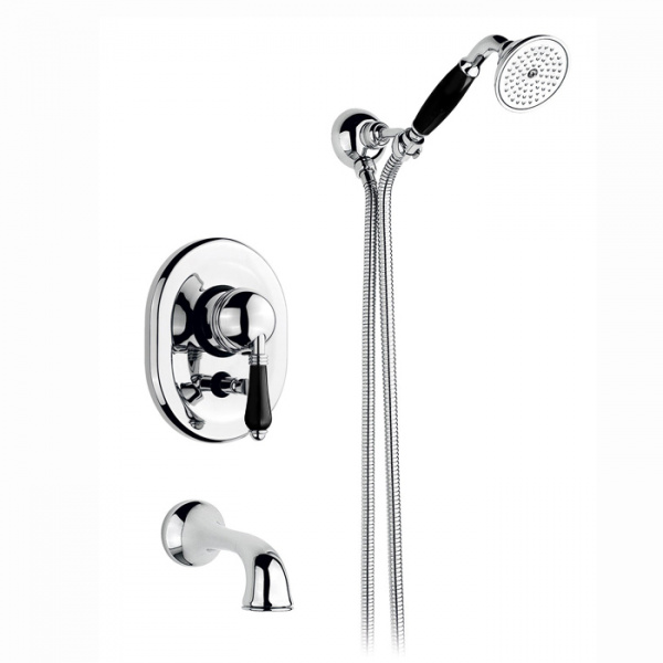 Nicolazzi Ceramica Nera Смеситель для ванны однорычажный, встраиваемый, с изливом 160мм и ручным душем, ручки черная керамика, цвет: хром