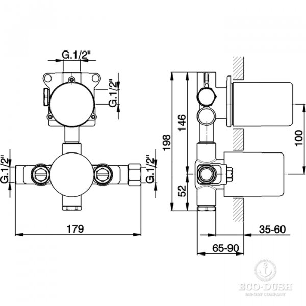 CISAL Встраиваемая часть термостатического смесителя с переключателем на 2 положения, ZA01840104