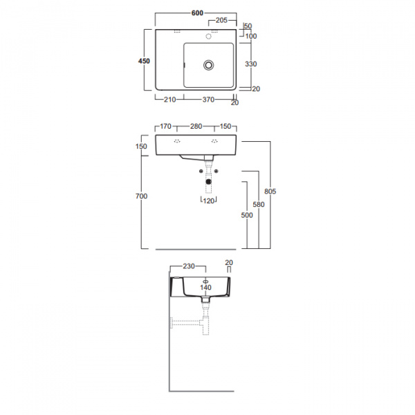 SIMAS Top e lavabi d'arredo Раковина 60х45 см, 1 отв., цвет: белый