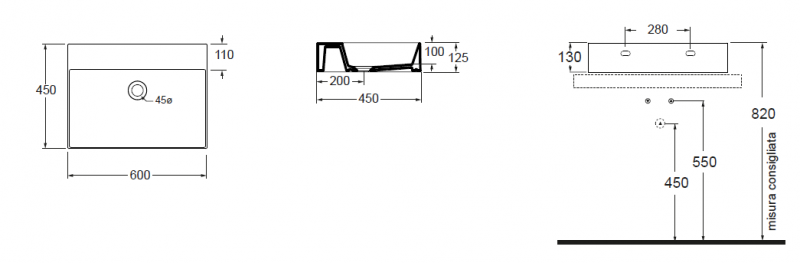 AZZURRA HANG Комплект мебели, с раковиной без отверстия под смеситель, 120x55, цвет: белый