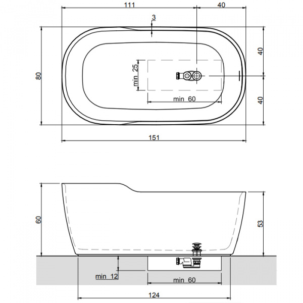 Antonio Lupi Funny West Ванна отдельностоящая 151х80х60см