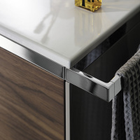 Burgbad Yso Комплект подвесной мебели 128x49x45 см, с прямоугольным  керамической раковиной слева, с  2-мя полотенцедержателями, цвет: светло-серый глянцевый/фасада коньячный орех