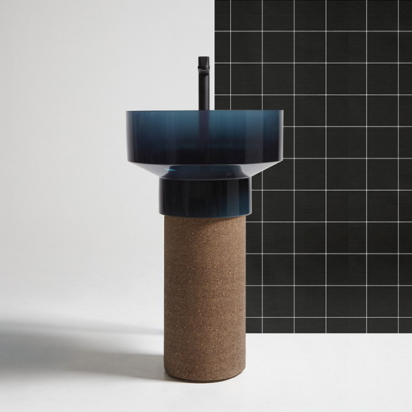 Antonio Lupi Bolgheri Раковина 50х90 см, без отв., напольная, слив в пол, с сифоном и донным клапаном, пьедестал из пробки Natural, Cristalmood, цвет: Ceruleo