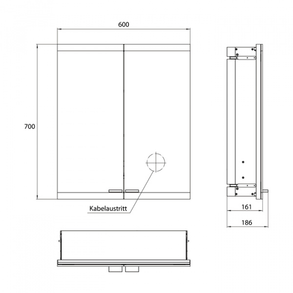 EMCO Evo Зеркальный шкаф 60xh70см с подсветкой, встраиваемый, 2 двери, 2 полки, розетка, цвет: алюминий