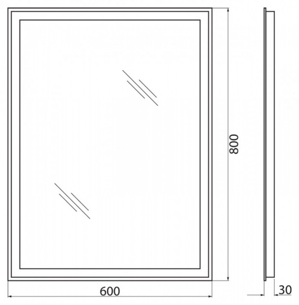 Зеркало с встроенным светильником и кнопочным выключателем SPC-GRT-1000-800-LED-BTN, 12W, 220-240V, 1000x30x800 SPC-GRT-1000-800-LED-BTN