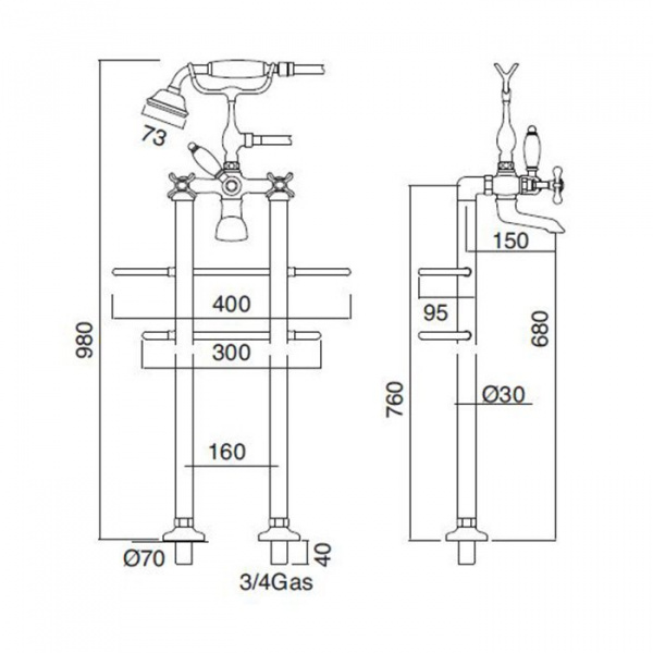 Sbordoni Margherita Смеситель для ванны на 2 отверстия, цвет: глянцевая латунь