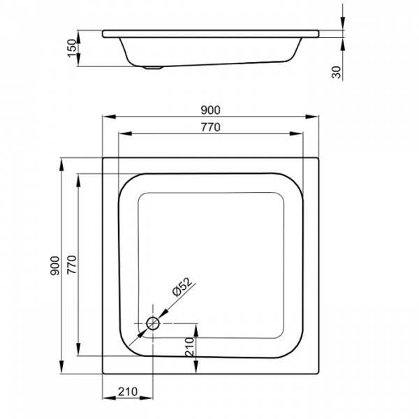 Bette  Душевой поддон квадратный 90х90хh15см, D5.2см, c покрытием антислип, цвет: белый