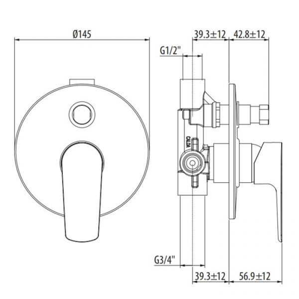 Gattoni H2omix3000 Встраиваемый смеситель для ванны/душа с автомат перекл, укомплектован внутренней частью, цвет: хром