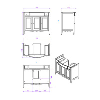 TW Veronica, База с раковиной Simas AR874bi*1 105*56см, с 1отв.,  2 верх.ящ. 3 распашные дверки, доводч. Blum, ручки: Riflesso бронза, цвет: GRIGIO
