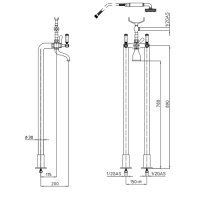 Bossini Liberty Смеситель для ванны, напольный, высота 89см, цвет: античная бронза