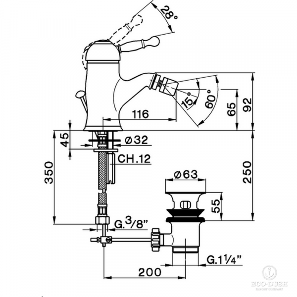 CISAL Arcana Royal Смеситель однорычажный для биде на 1 отверстие с донным клапаном, цвет: хром