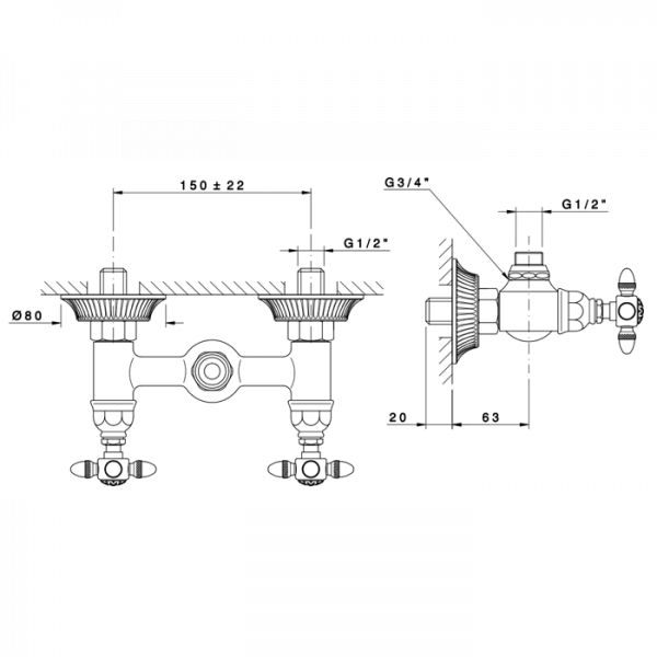 Nicolazzi Impero Смеситель для душа без гибкого шланга и лейки на 2 отверстия, цвет: хром