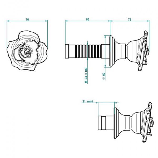 THG Rose Запорный вентиль встраиваемый в стену, внешняя часть, цвет: полированное золото