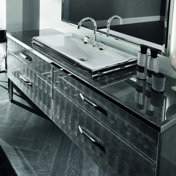 VITAGE milldue edition HILTON Комплект мебели с тумбой под раковину, раковиной ZURIGO81, зеркалом ZURIGO, 180 см, цвет: Alligator silver/сталь