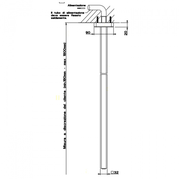 Gessi iSpa Потолочный излив с инд.длиной (180-1800мм), для монтажа с удаленным управлением 46112+41110 (не входит в комплект), цвет: хром