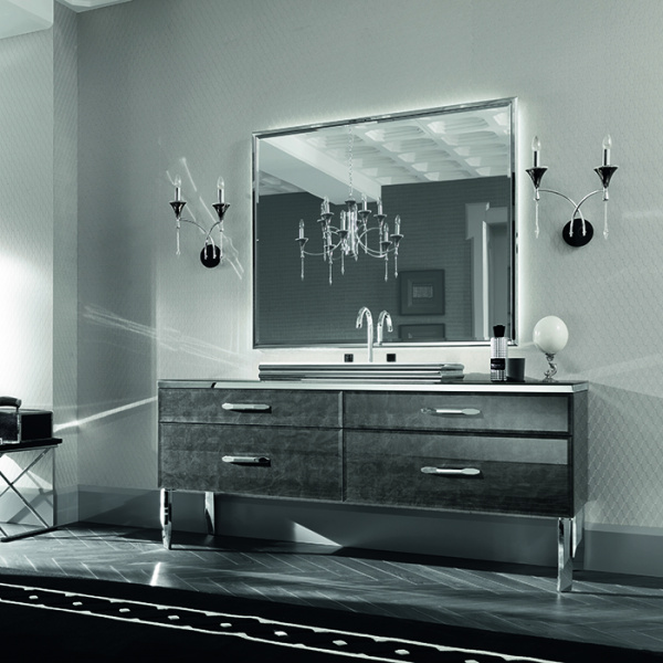 VITAGE milldue edition HILTON Комплект мебели с тумбой под раковину, раковиной ZURIGO81, зеркалом ZURIGO, 180 см, цвет: Alligator silver/сталь