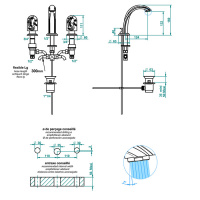 THG Naïade Смеситель для раковины, 3 отв., цвет: золото/прозрачный хрусталь