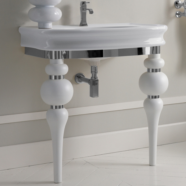 3SC VIA VENETO Консоль с раковиной LANTE 90 см,цвет белый глянец, в комплекте с сифоном, цвет консоли белый матовый/хром