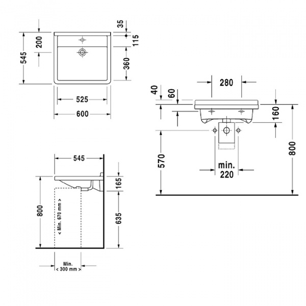 Duravit  Starck III Раковина 60x54.5 см, без отв., цвет: белый