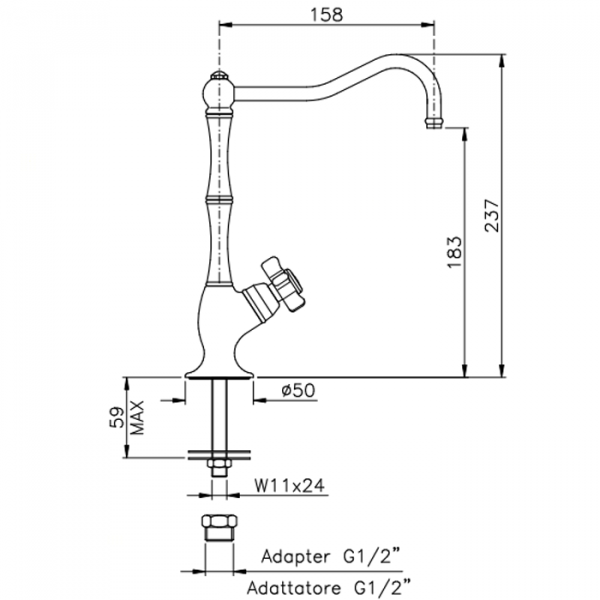 Nicolazzi Cucina Смеситель для фильтра, поворотный излив 158мм, цвет: хром, ручка Mini El Capitan