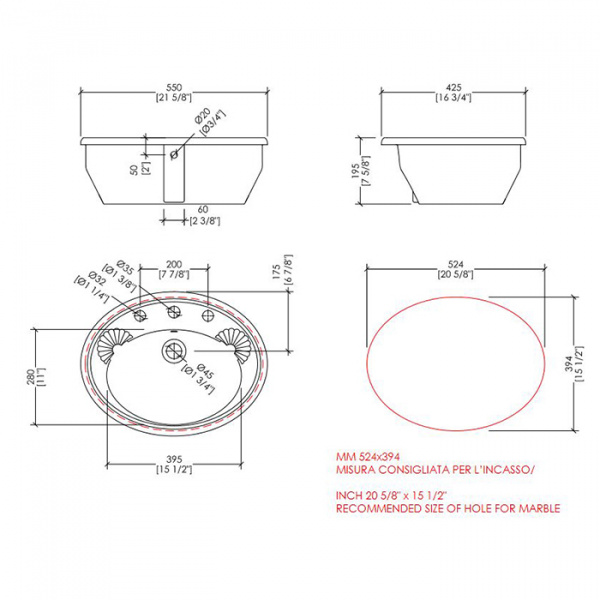 Devon&Devon Windsor Раковина 55х19.5х42.5см., 1 отв., полувстраиваемая, цвет: белый