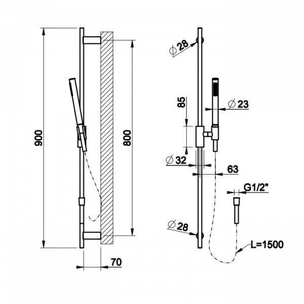 Gessi Ingranaggio Штанга в комплекте с душевой лейкой легкой очистки, шланг 1,50 м, цвет: хром