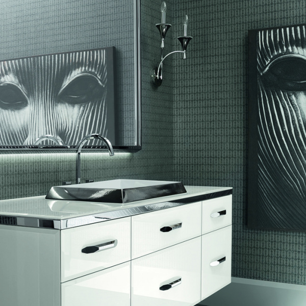 VITAGE milldue edition HILTON Комплект мебели с базой, раковиной DIAMOND, зеркалом DIAMOND, 162см, ручки хром Цвет: bianco-41, платина, сталь