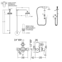 Devon&Devon Душевая стойка, с термостатическим смесителем, верхним душем 20см., и ручным душем, цвет: черный/хром