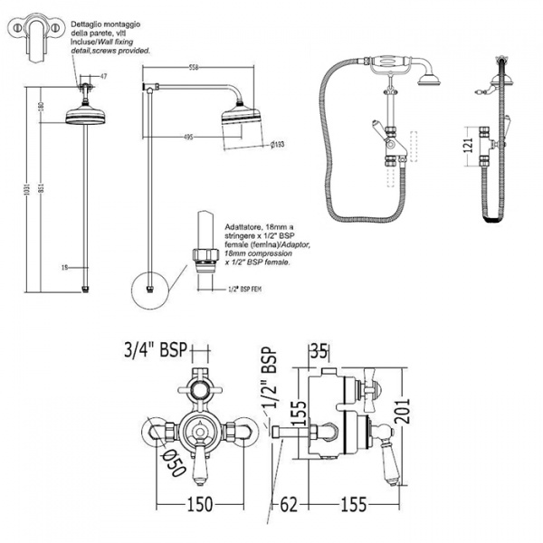 Devon&Devon Душевая стойка, с термостатическим смесителем, верхним душем 20см., и ручным душем, цвет: черный/хром