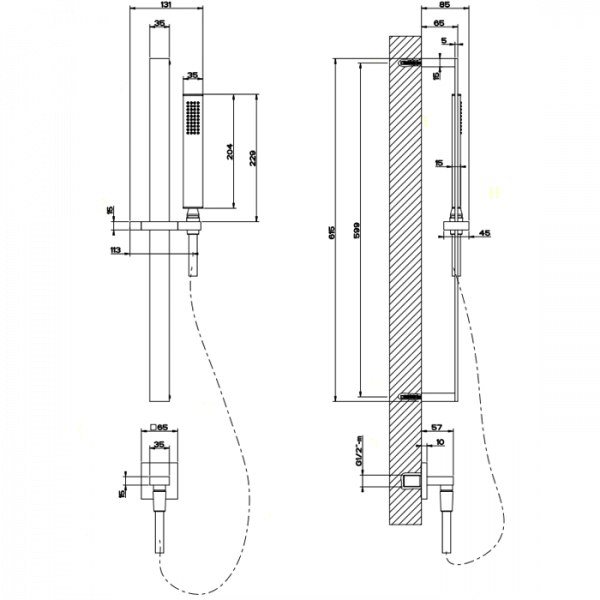 Gessi Rettangolo Душевая стойка с ручным душем и выводом воды из стены, цвет: хром