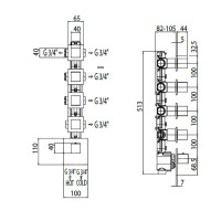 Bossini Rectangular Термостат для душа, встраиваемый, с девиаторм/3 запорных вентиля на 5 выходов, уст-ка верт/гор., цвет: хром