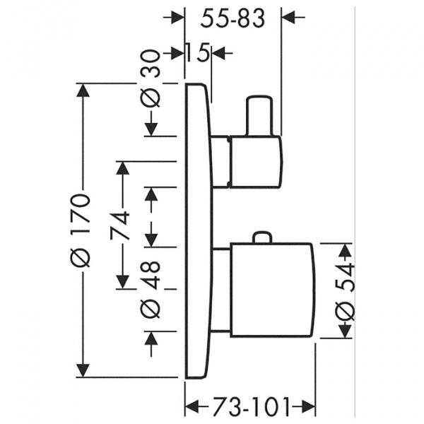 Axor Uno Смеситель для душа, встраиваемый, термостат , 2 потребителя, внешняя часть, цвет: хром