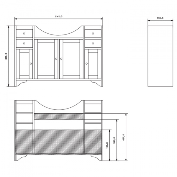 EBAN Gemma База под раковину, с раковиной, зералом, двумя шкафчиками и светильником, 120см, Цвет: noce