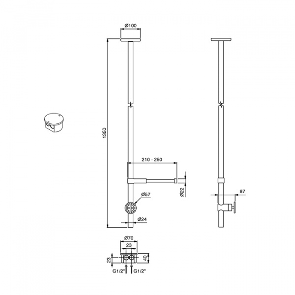 Fantini Fontane Bianche Смеситель для раковины, потолочный, излив 135 см, цвет: Matt Gun Metal PVD