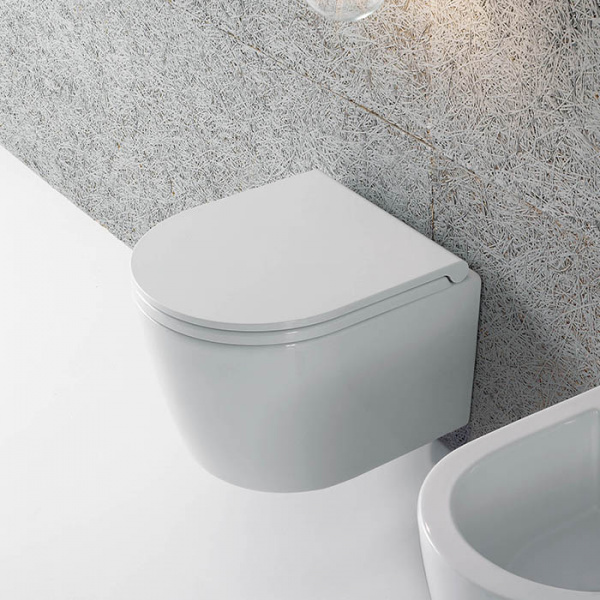 Globo Forty3 Унитаз подвесной БЕЗОБОДКОВОЙ 43x36 см, с системой скрытого крепежа, цвет: белый, сиденье на выбор