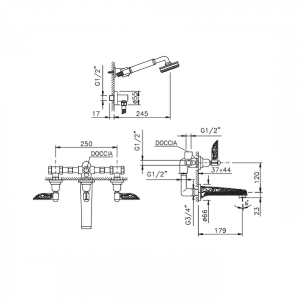 Nicolazzi Liberty Смеситель для ванны, встраиваемый с изливом из стены, цвет: хром
