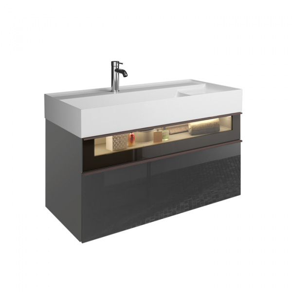 Burgbad Yumo Тумба с раковиной, 101.5х47х48см., с 1 отв., 2 выдв ящика, аллюм рамка,вставка из дымч стекла, светодиодн. подсв., цвет: серый глянец