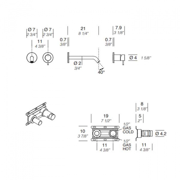 NOORTH milldue edition Смеситель для раковины, 2 отв., цвет: полированная сталь