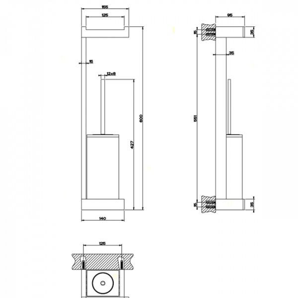 Gessi Rettangolo Стойка 55.1см., с держателем для туалетной бумаги и ершиком, подвесная, цвет: хром/белый