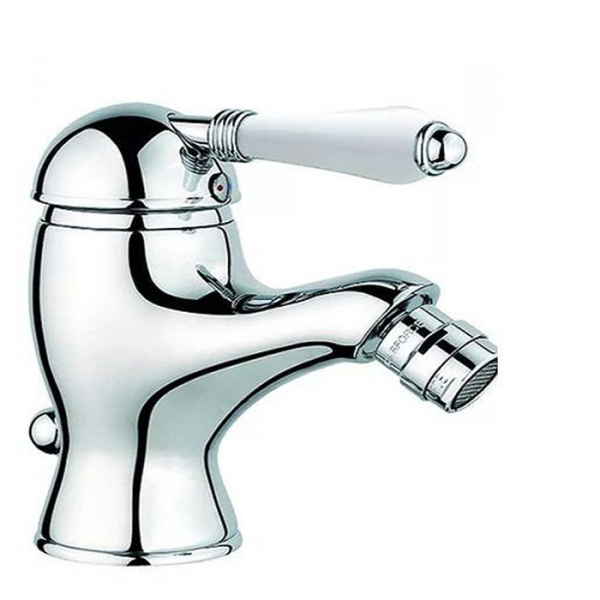 Nicolazzi P.m. Blanc Смеситель для биде, на 1 отв, с донным клапаном, излив: 107 мм, ручки белая керамика, цвет: хром