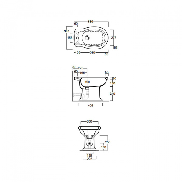 SIMAS Lante Биде напольное с 1 отверстием под смеситель, 39х58см, цвет: белый