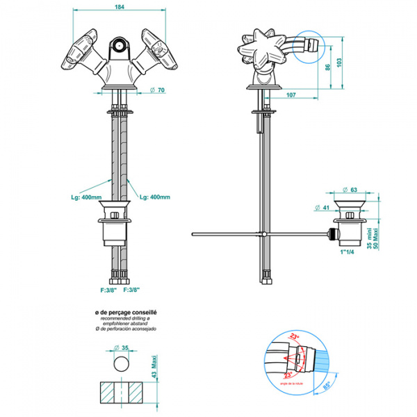 THG Oceania Смеситель для биде, 1 отв., цвет: хром/прозрачный хрусталь