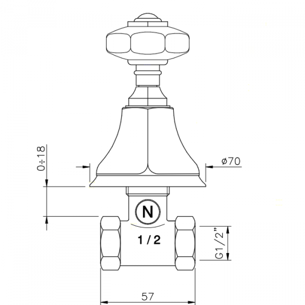 Nicolazzi Teide Вентиль запорный 1/2”, ручки Crystal handle, цвет: хром
