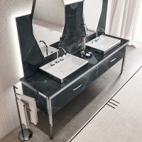 VITAGE milldue edition HILTON 06 Комплект мебели 226х56х77см напольный, 2 раковины, 2 зеркала, с подсветкой, цвет: onice smoke/полированная сталь