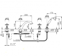 Nicolazzi Half Dome Смеситель для ванны на 4 отверстия, излив: 160мм и ручным душем, цвет: тёмная бронза