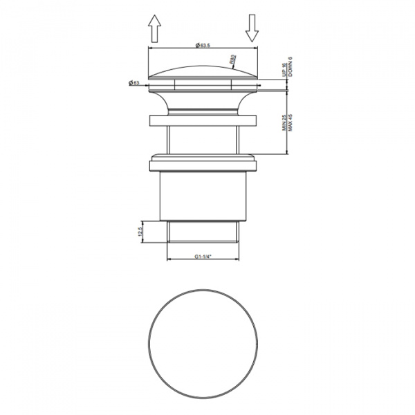 Gessi Донный клапан для раковины Stop&Go 1”1/4, без слива-перелива, цвет: хром